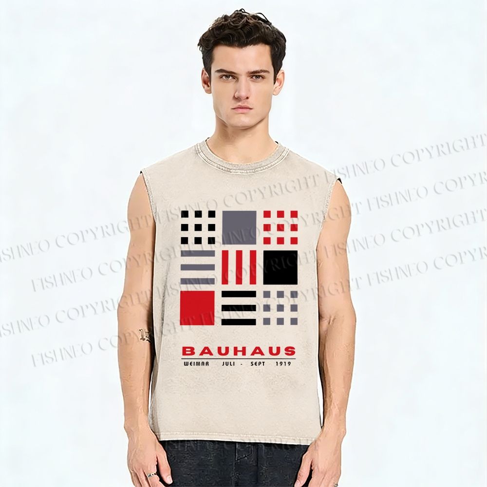 Unisex Bauhaus Geometry Printed Washed Tank Top