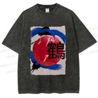 Unisex Crane Printed Washed Tee