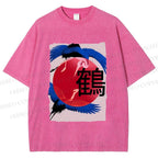 Unisex Crane Printed Washed Tee