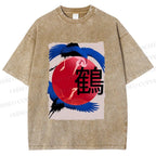 Unisex Crane Printed Washed Tee