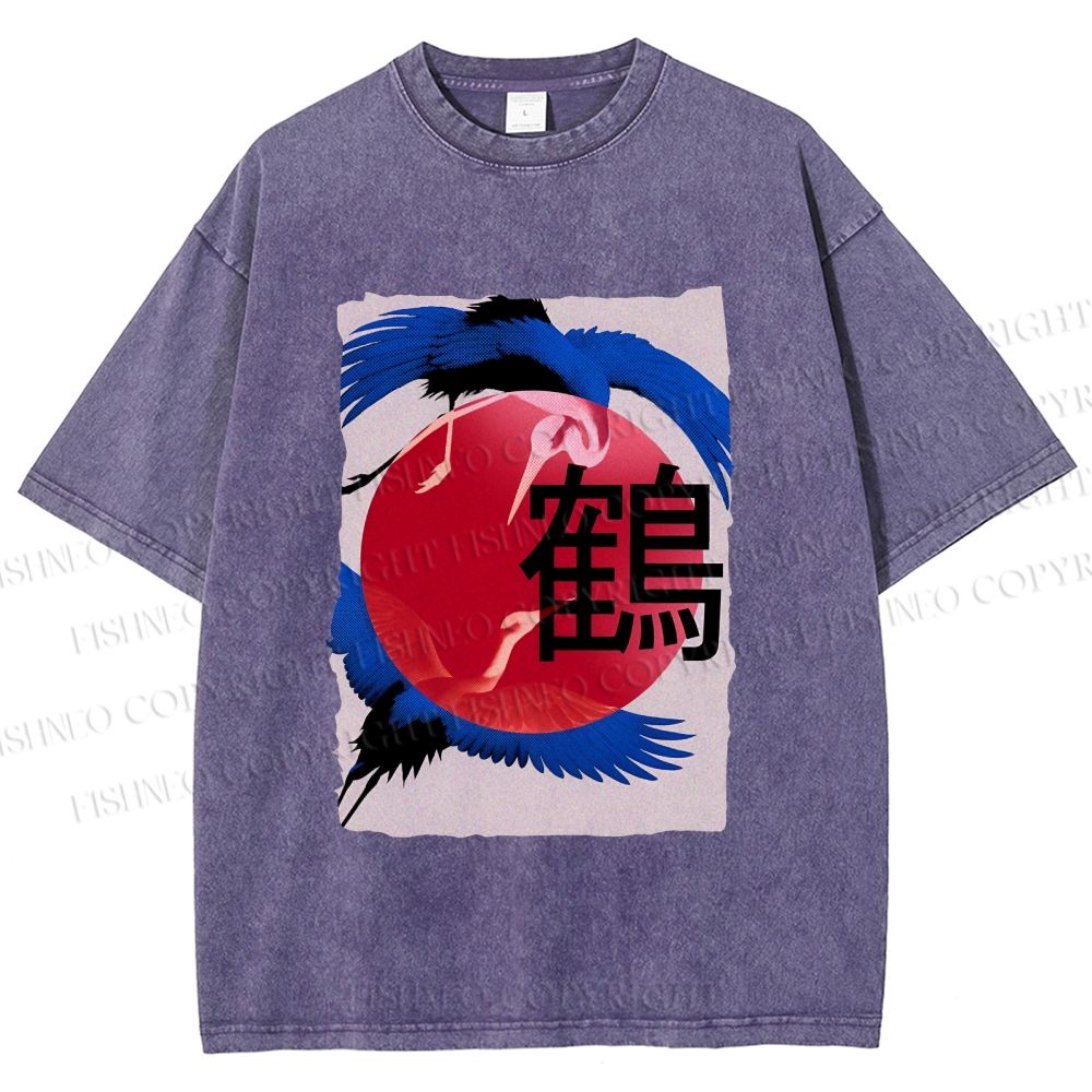 Unisex Crane Printed Washed Tee