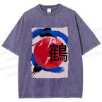 Unisex Crane Printed Washed Tee