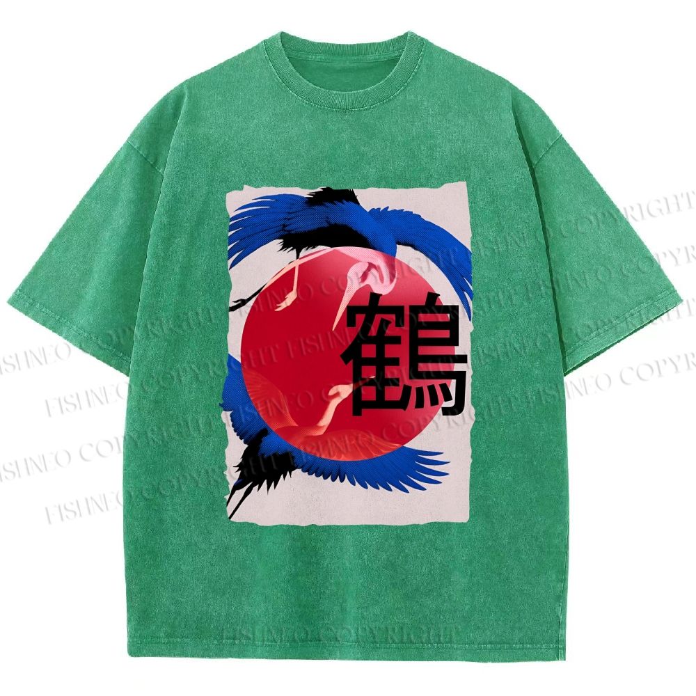 Unisex Crane Printed Washed Tee