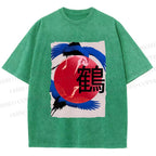 Unisex Crane Printed Washed Tee