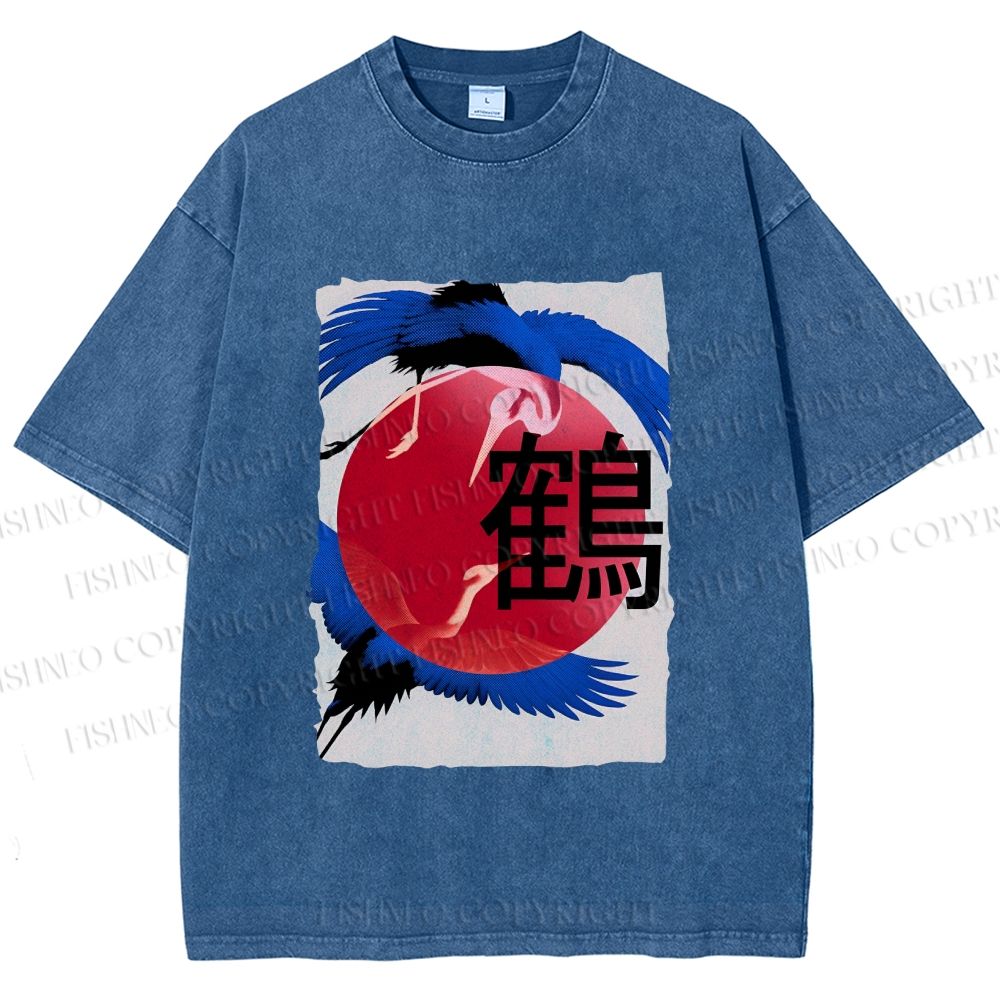 Unisex Crane Printed Washed Tee