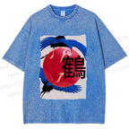 Unisex Crane Printed Washed Tee
