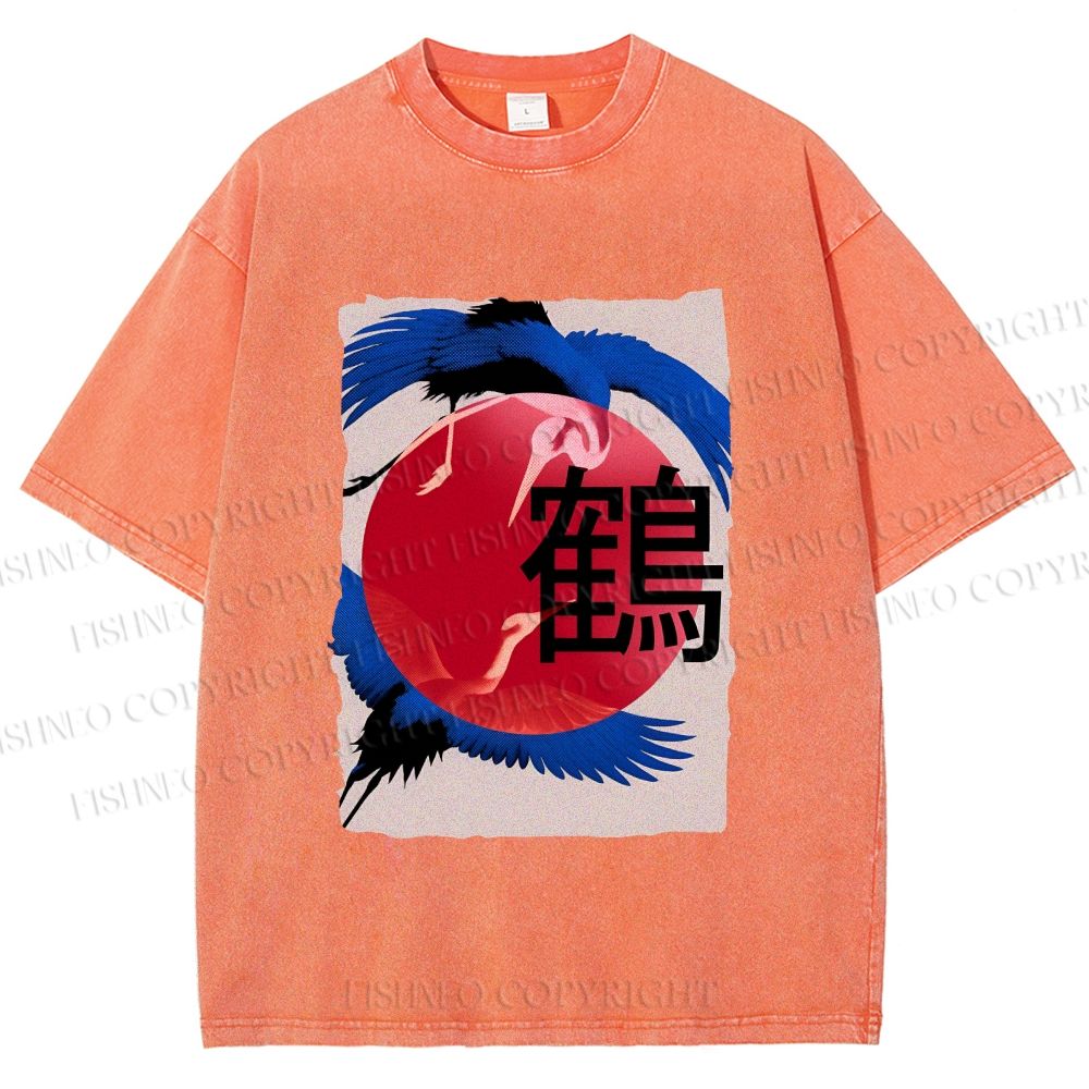 Unisex Crane Printed Washed Tee