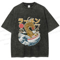 Unisex Japanese Dragon Ramen Printed Washed Tee