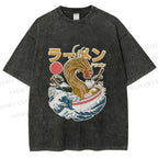 Unisex Japanese Dragon Ramen Printed Washed Tee