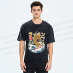 Unisex Japanese Dragon Ramen Printed Washed Tee