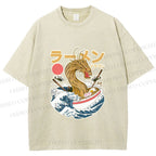 Unisex Japanese Dragon Ramen Printed Washed Tee
