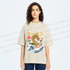 Unisex Japanese Dragon Ramen Printed Washed Tee