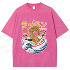 Unisex Japanese Dragon Ramen Printed Washed Tee