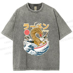 Unisex Japanese Dragon Ramen Printed Washed Tee