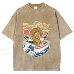 Unisex Japanese Dragon Ramen Printed Washed Tee