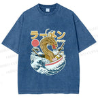 Unisex Japanese Dragon Ramen Printed Washed Tee