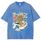 Unisex Japanese Dragon Ramen Printed Washed Tee