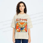 Unisex Crazy Rabbit Japanese Printed Washed Tee