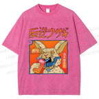 Unisex Crazy Rabbit Japanese Printed Washed Tee