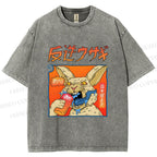 Unisex Crazy Rabbit Japanese Printed Washed Tee