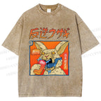 Unisex Crazy Rabbit Japanese Printed Washed Tee