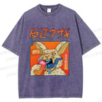 Unisex Crazy Rabbit Japanese Printed Washed Tee