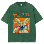 Unisex Crazy Rabbit Japanese Printed Washed Tee
