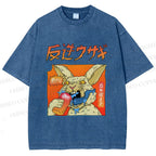 Unisex Crazy Rabbit Japanese Printed Washed Tee