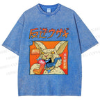 Unisex Crazy Rabbit Japanese Printed Washed Tee
