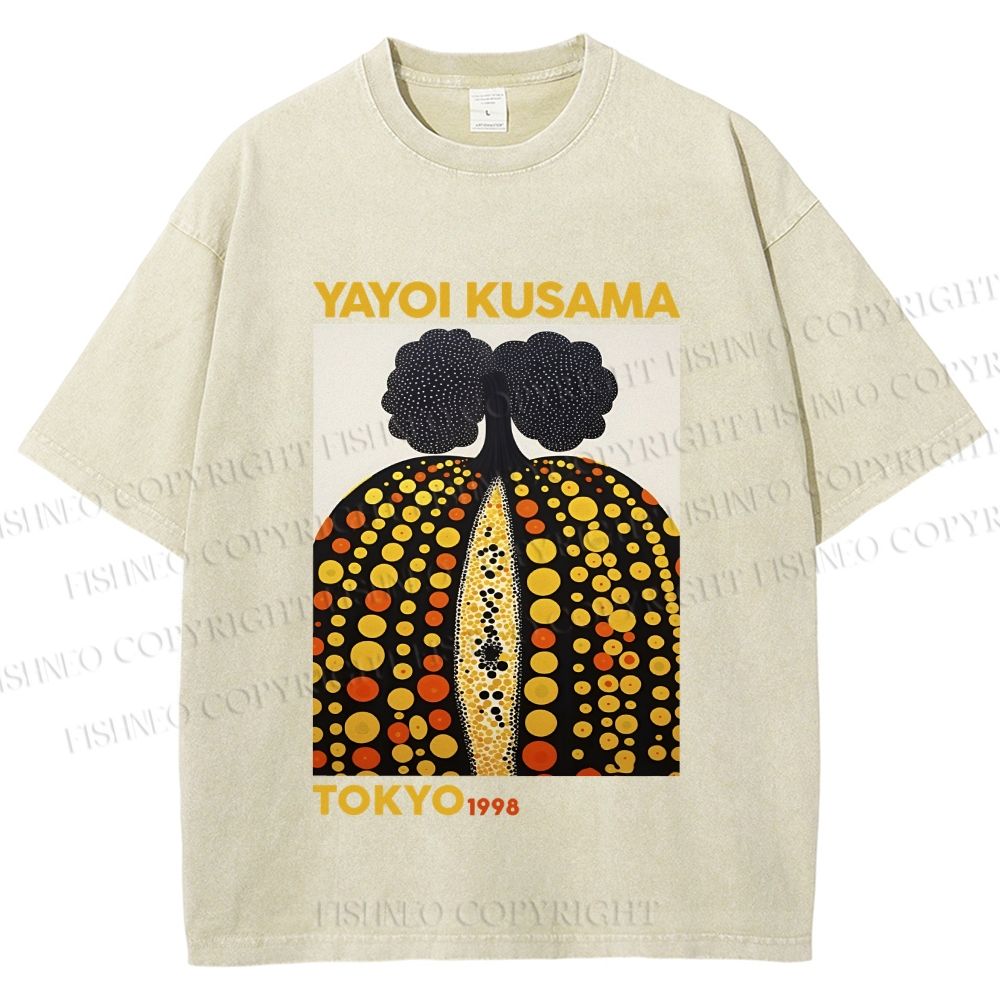 Unisex Yayoi Kusama Pumpkin Printed Washed Tee