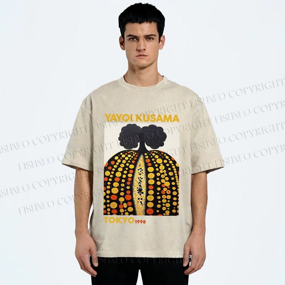 Unisex Yayoi Kusama Pumpkin Printed Washed Tee