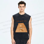 Unisex Sad Bear Missing Bed Printed Washed Tank Top