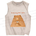 Unisex Sad Bear Missing Bed Printed Washed Tank Top