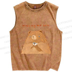 Unisex Sad Bear Missing Bed Printed Washed Tank Top