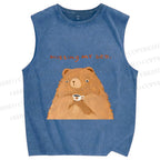 Unisex Sad Bear Missing Bed Printed Washed Tank Top