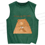Unisex Sad Bear Missing Bed Printed Washed Tank Top