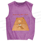 Unisex Sad Bear Missing Bed Printed Washed Tank Top
