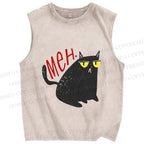 Unisex Black Cat Meh Printed Washed Tank Top