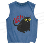 Unisex Black Cat Meh Printed Washed Tank Top