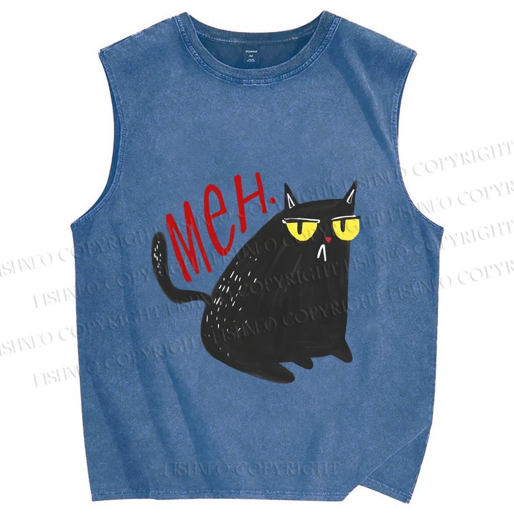 Unisex Black Cat Meh Printed Washed Tank Top