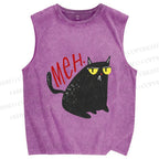 Unisex Black Cat Meh Printed Washed Tank Top
