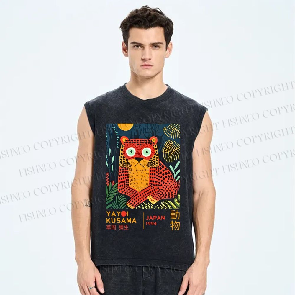Unisex Yayoi Kusama Tiger Printed Washed Tank Top
