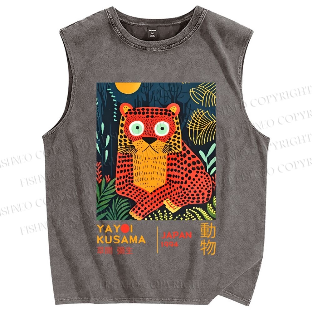 Unisex Yayoi Kusama Tiger Printed Washed Tank Top