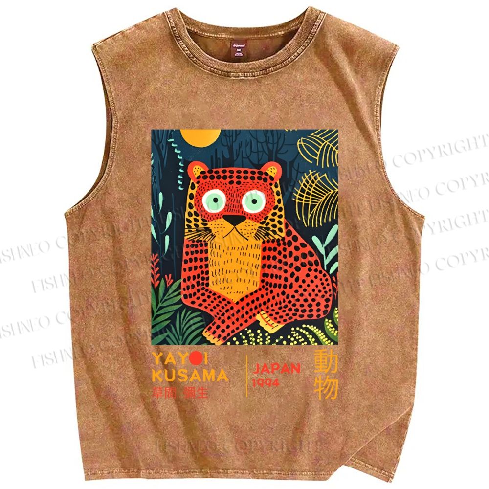 Unisex Yayoi Kusama Tiger Printed Washed Tank Top