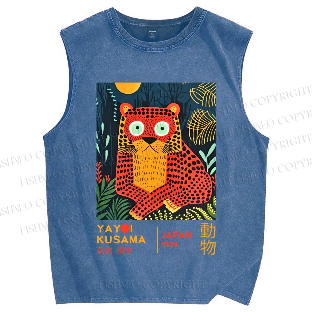 Unisex Yayoi Kusama Tiger Printed Washed Tank Top