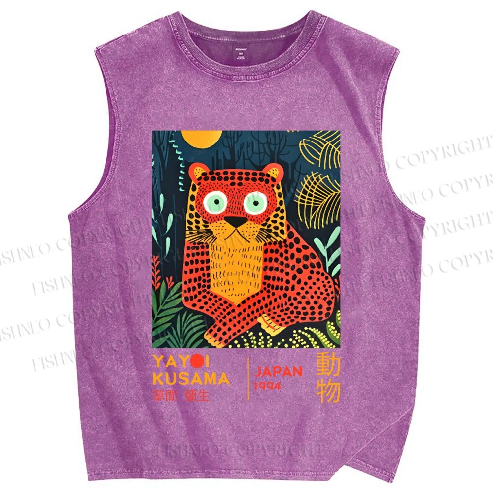 Unisex Yayoi Kusama Tiger Printed Washed Tank Top