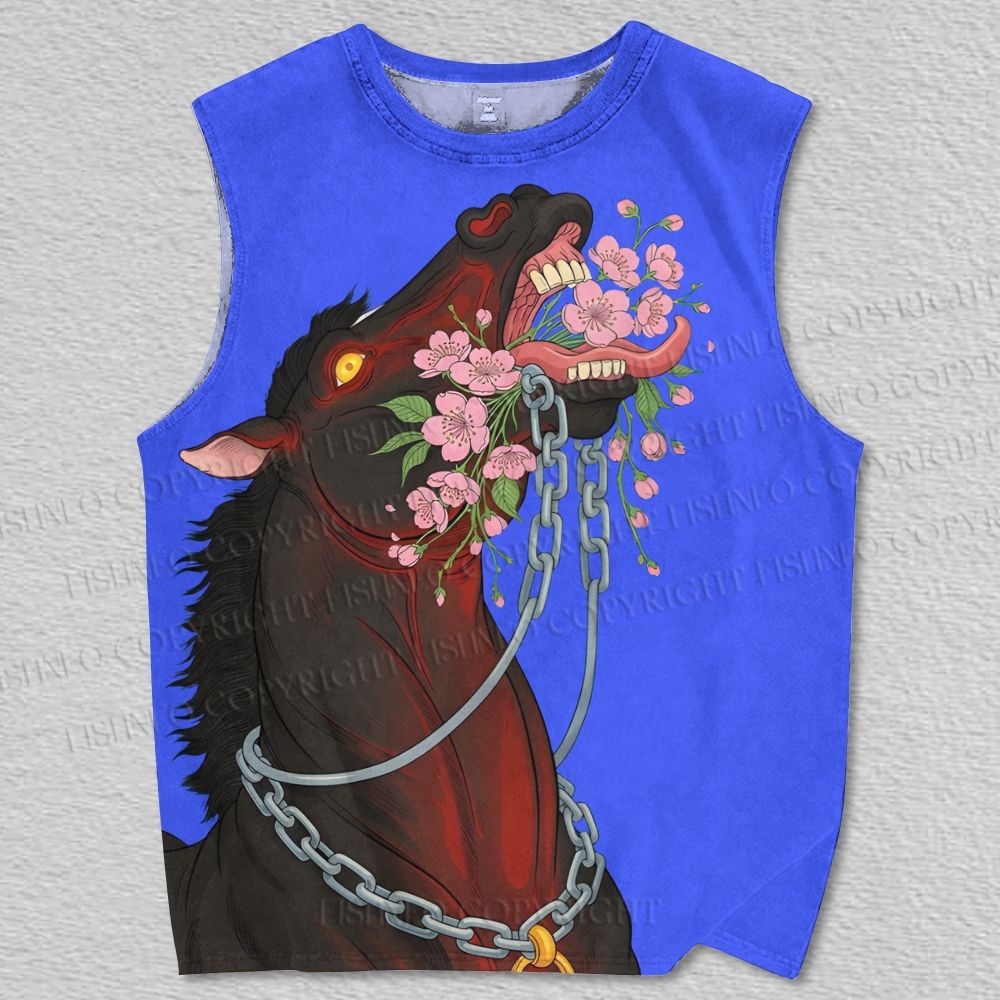 Unisex Horse Eating Flowers Printed Tank Top