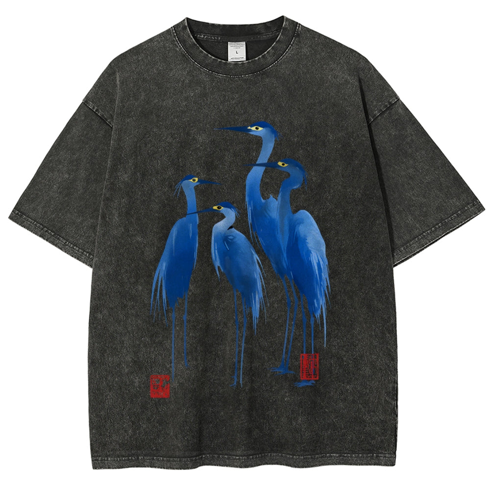 Unisex Flocks Of Great Blue Herons Printed Washed Tee