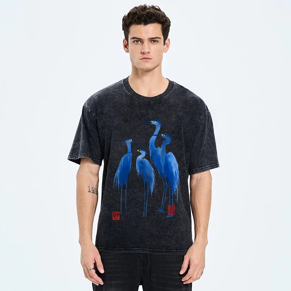Unisex Flocks Of Great Blue Herons Printed Washed Tee
