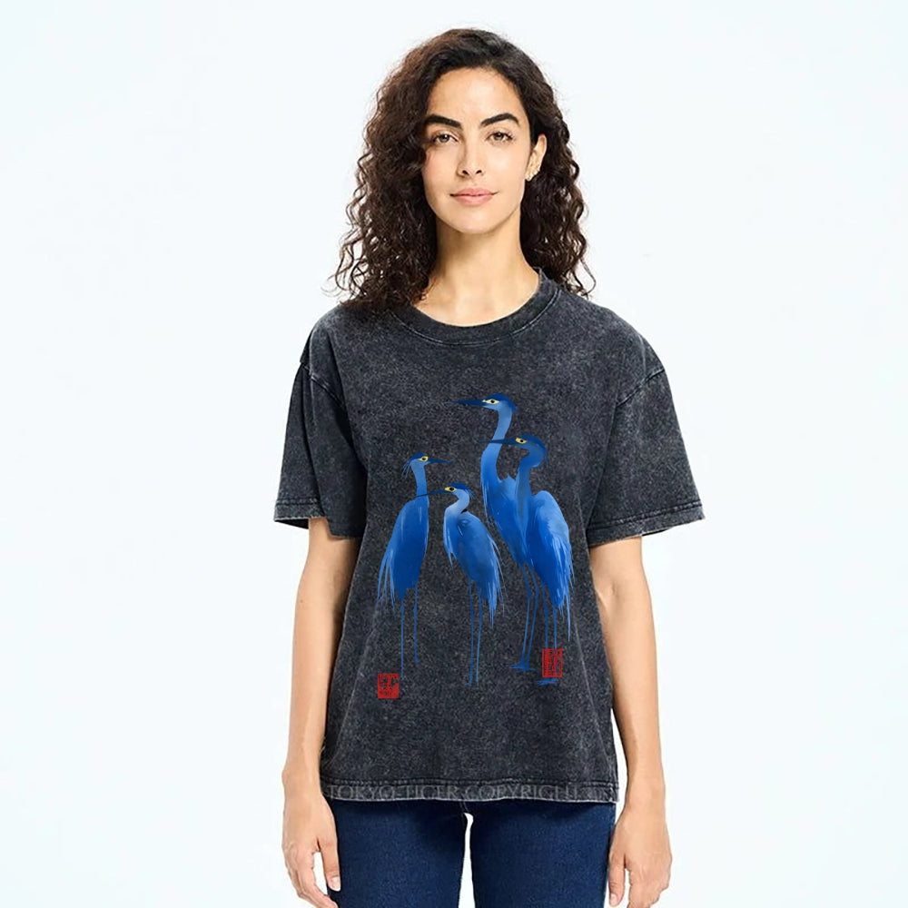 Unisex Flocks Of Great Blue Herons Printed Washed Tee